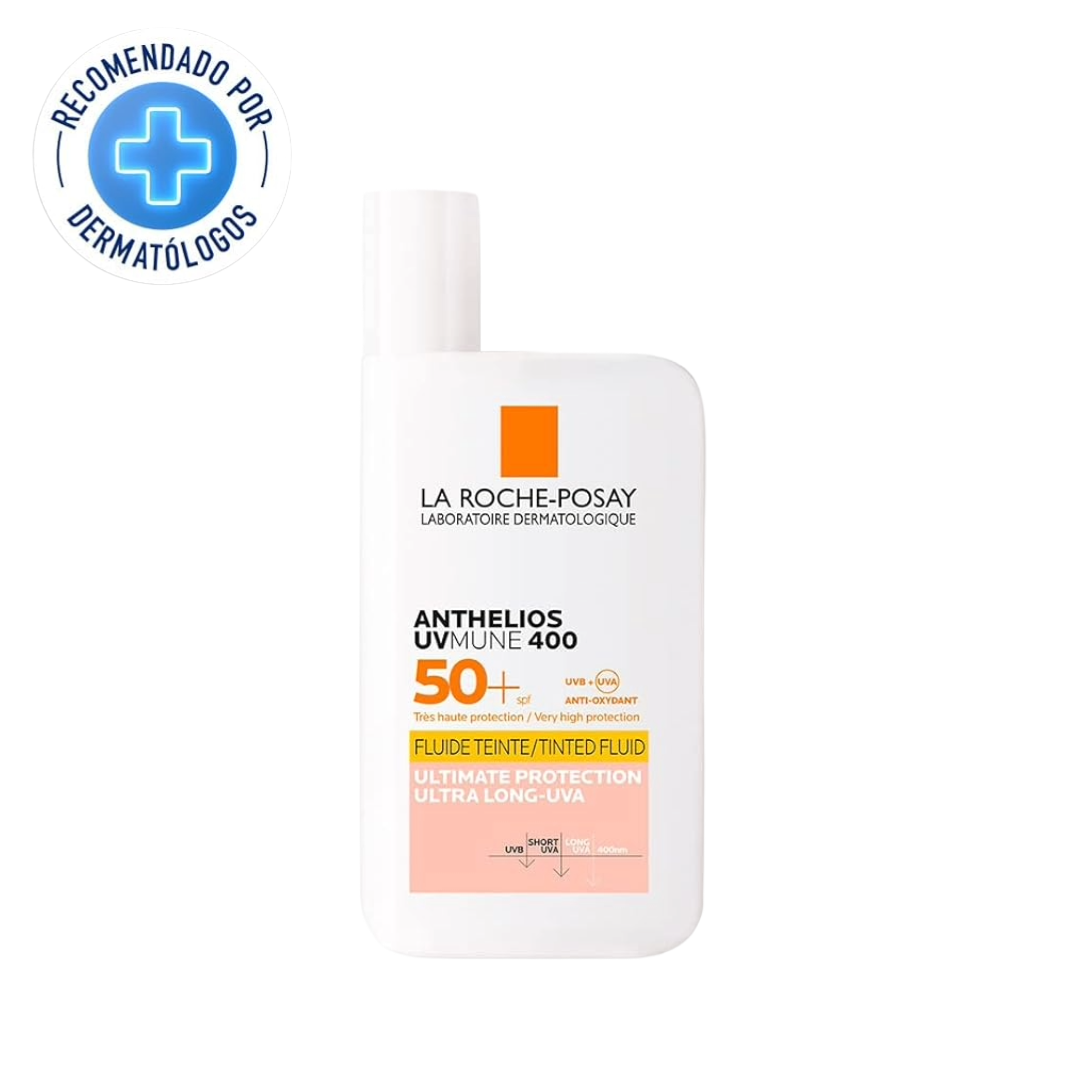 Protector Solar Facial La Roche Posay Anthelios UVMUNE Fluido Invisible con Color para Todo Tipo de Piel FPS50+ 50ml