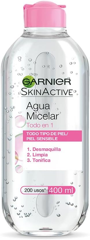 Garnier Skin Active Agua micelar desmaquillante Todo-en-1, 400ml. Limpia, desmaquilla y tonifica, para todo tipo de piel