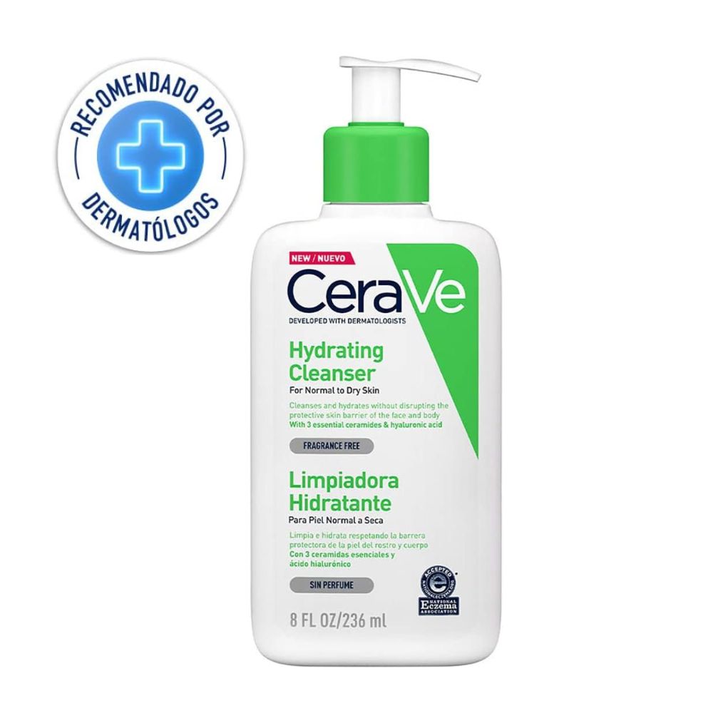 CeraVe Limpiadora Hidratante |236ml| Limpiador facial diario para piel seca | Libre de fragancia