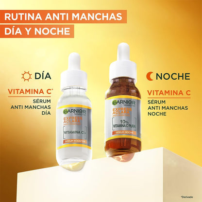 Garnier Express Aclara Serum Noche Antimanchas con 10% Vitamina C Pura para una Piel Radiante, reduce las Manchas durante la Noche, 30ml